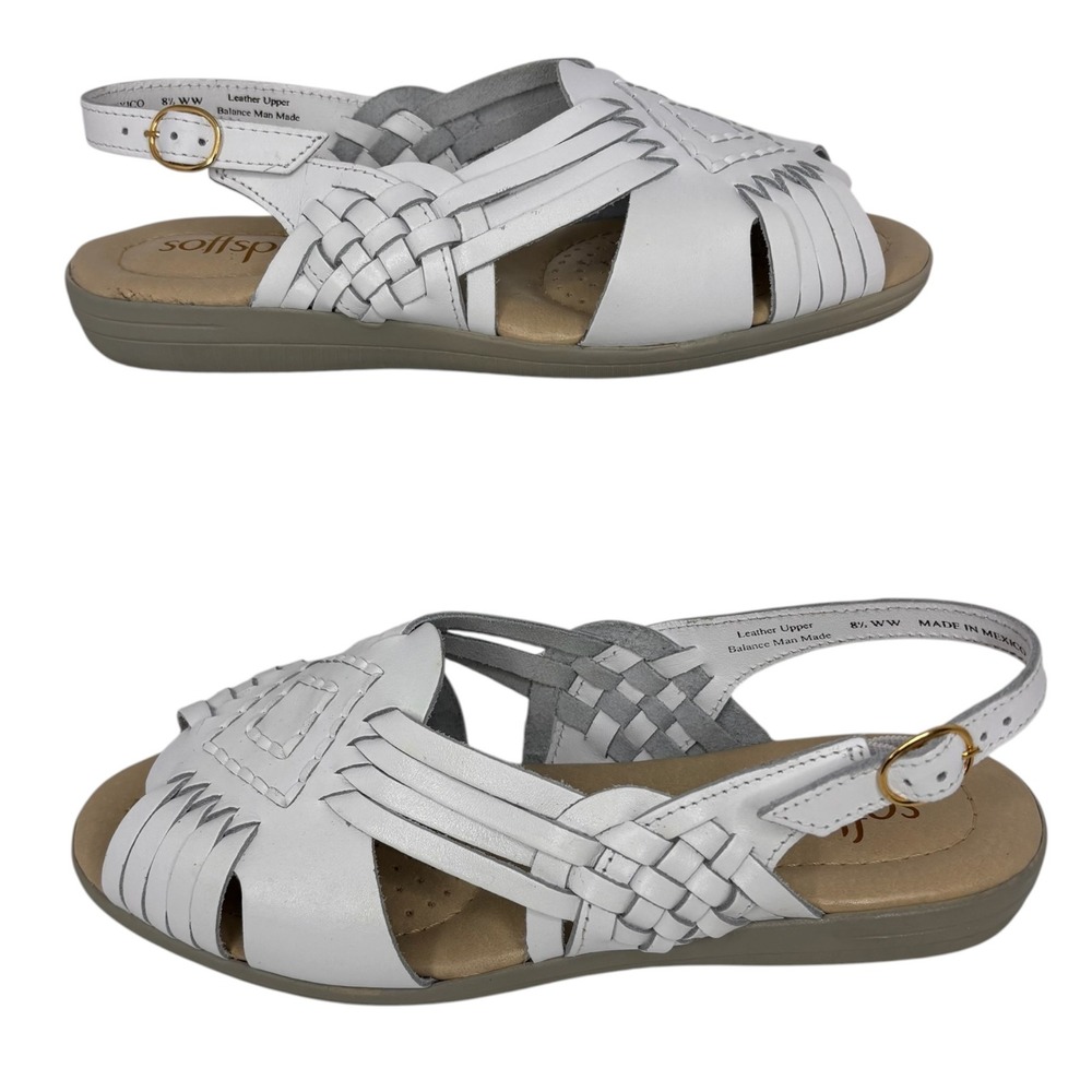 Softspots Tela White Leather Slingback Comfort Sandals Women's 8.5 WW Wide NIB